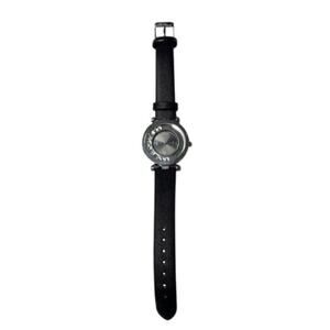 Womans Wristwatch Silver Black Leather Watch Quartz Stainless Steel Rhinestone